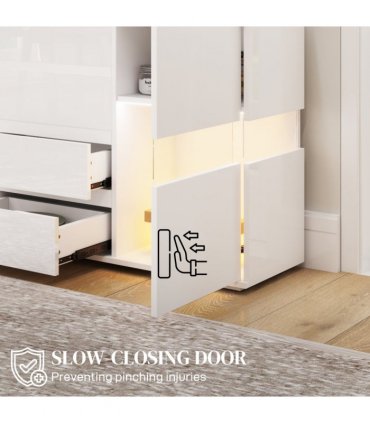 HOMCOM LED Sideboard, High Gloss Storage Cabinet with 4 Drawers, White