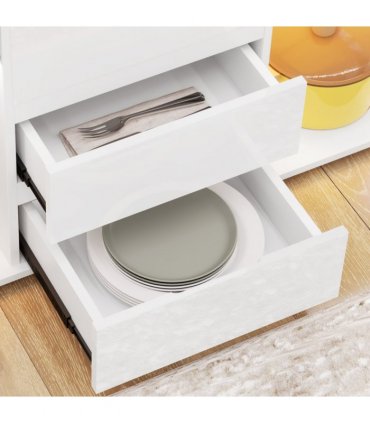 HOMCOM LED Sideboard, High Gloss Storage Cabinet with 4 Drawers, White