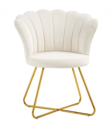 HOMCOM Accent Chair, Velvet Armchair with Lotus Backrest, Steel Legs, Cream