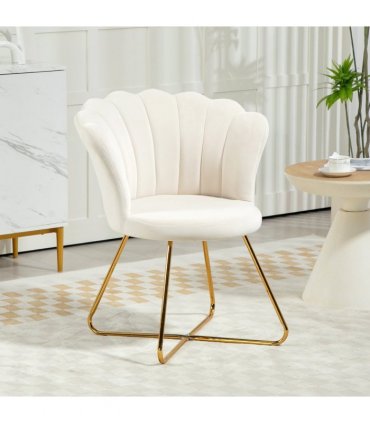 HOMCOM Accent Chair, Velvet Armchair with Lotus Backrest, Steel Legs, Cream