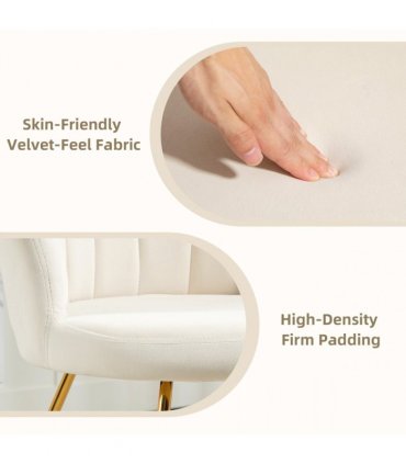 HOMCOM Accent Chair, Velvet Armchair with Lotus Backrest, Steel Legs, Cream