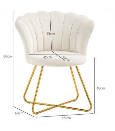 HOMCOM Accent Chair, Velvet Armchair with Lotus Backrest, Steel Legs, Cream