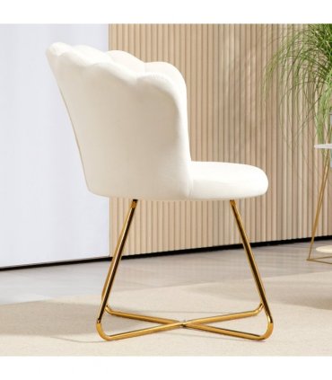 HOMCOM Accent Chair, Velvet Armchair with Lotus Backrest, Steel Legs, Cream
