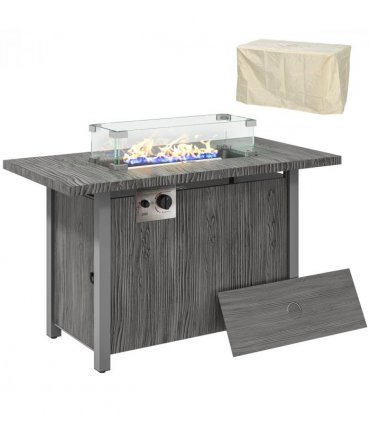 Outsunny Gas Fire Pit Table with 50,000 BTU Burner, Cover, Dark Grey