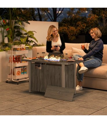 Outsunny Gas Fire Pit Table with 50,000 BTU Burner, Cover, Dark Grey