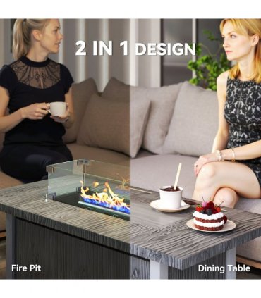 Outsunny Gas Fire Pit Table with 50,000 BTU Burner, Cover, Dark Grey