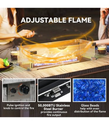Outsunny Gas Fire Pit Table with 50,000 BTU Burner, Cover, Dark Grey