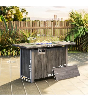 Outsunny Gas Fire Pit Table with 50,000 BTU Burner, Cover, Dark Grey