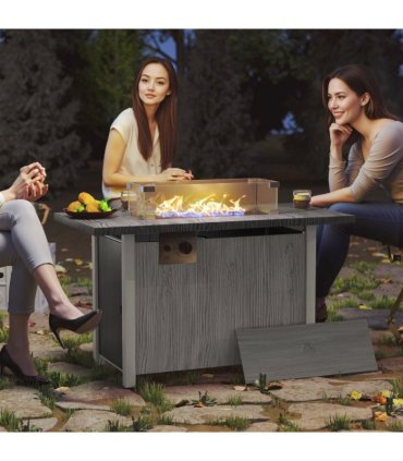 Outsunny Gas Fire Pit Table with 50,000 BTU Burner, Cover, Dark Grey