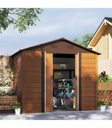 Outsunny 7.7x6.4ft Garden Shed, Tool Storage Sliding Door Wood Effect