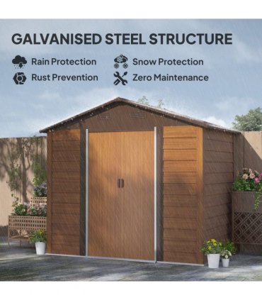 Outsunny 7.7x6.4ft Garden Shed, Tool Storage Sliding Door Wood Effect