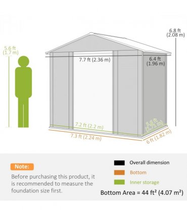 Outsunny 7.7x6.4ft Garden Shed, Tool Storage Sliding Door Wood Effect