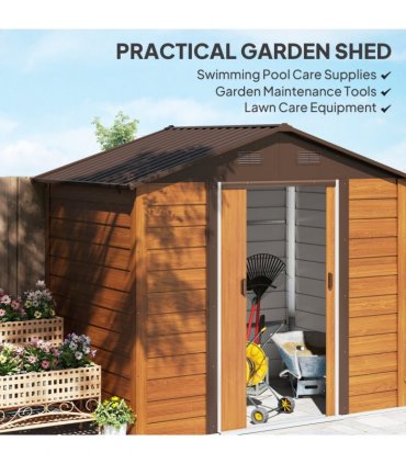 Outsunny 7.7x6.4ft Garden Shed, Tool Storage Sliding Door Wood Effect