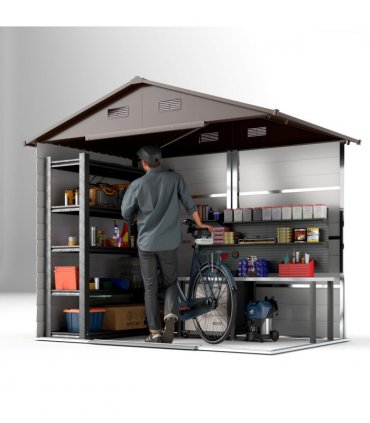 Outsunny 7.7x6.4ft Garden Shed, Tool Storage Sliding Door Wood Effect