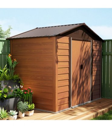 Outsunny 7.7x6.4ft Garden Shed, Tool Storage Sliding Door Wood Effect