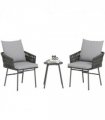 Outsunny Rattan Bistro Set, Balcony Table and Chairs with 4 Cushions, Grey