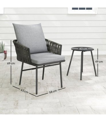 Outsunny Rattan Bistro Set, Balcony Table and Chairs with 4 Cushions, Grey