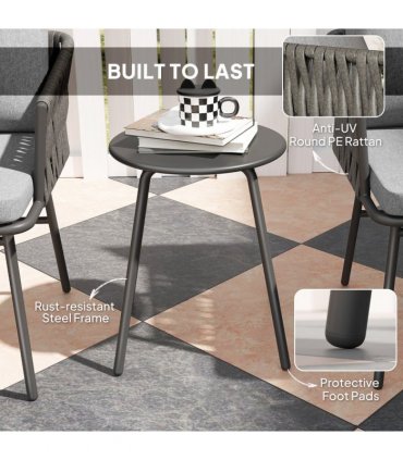 Outsunny Rattan Bistro Set, Balcony Table and Chairs with 4 Cushions, Grey