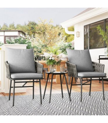 Outsunny Rattan Bistro Set, Balcony Table and Chairs with 4 Cushions, Grey