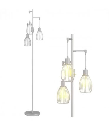 HOMCOM Industrial 3-Light Floor Lamp Dimmable Standing Lamp, Silver Tone