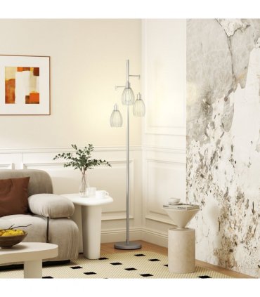 HOMCOM Industrial 3-Light Floor Lamp Dimmable Standing Lamp, Silver Tone