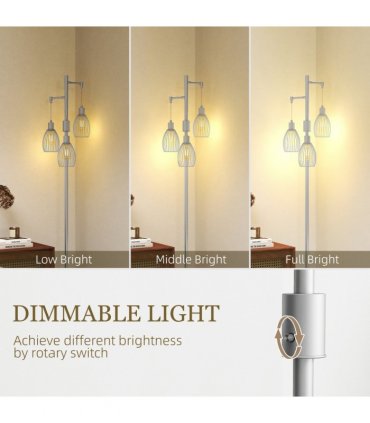 HOMCOM Industrial 3-Light Floor Lamp Dimmable Standing Lamp, Silver Tone