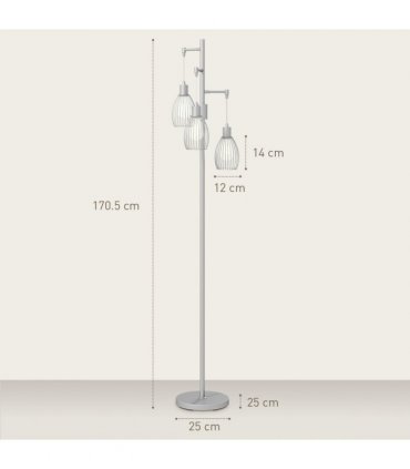 HOMCOM Industrial 3-Light Floor Lamp Dimmable Standing Lamp, Silver Tone