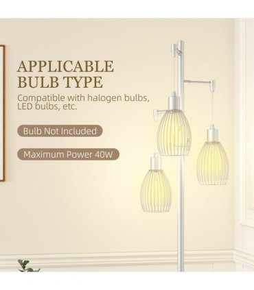 HOMCOM Industrial 3-Light Floor Lamp Dimmable Standing Lamp, Silver Tone