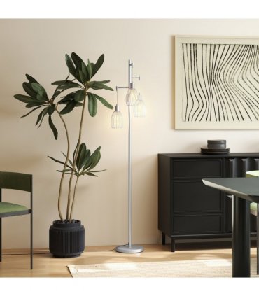 HOMCOM Industrial 3-Light Floor Lamp Dimmable Standing Lamp, Silver Tone