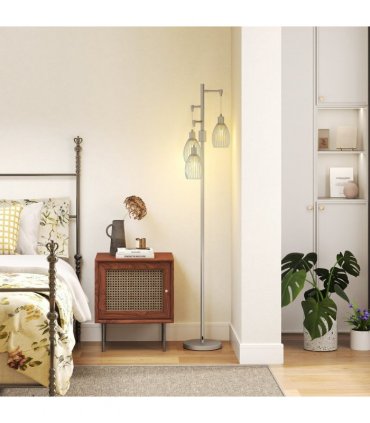 HOMCOM Industrial 3-Light Floor Lamp Dimmable Standing Lamp, Silver Tone