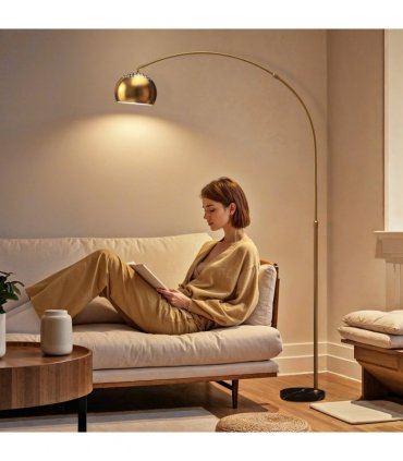 HOMCOM Arc Floor Lamp for Living Room, Free Standing Tall Lamp, Gold Tone