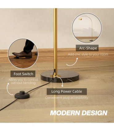 HOMCOM Arc Floor Lamp for Living Room, Free Standing Tall Lamp, Gold Tone