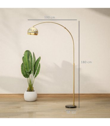 HOMCOM Arc Floor Lamp for Living Room, Free Standing Tall Lamp, Gold Tone