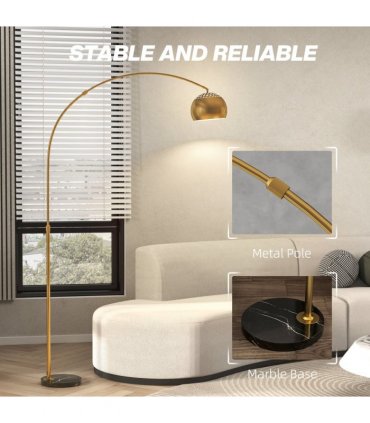 HOMCOM Arc Floor Lamp for Living Room, Free Standing Tall Lamp, Gold Tone