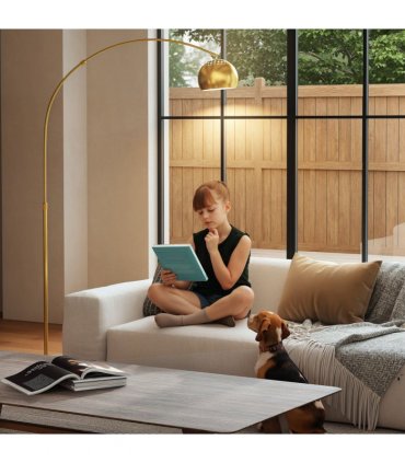 HOMCOM Arc Floor Lamp for Living Room, Free Standing Tall Lamp, Gold Tone