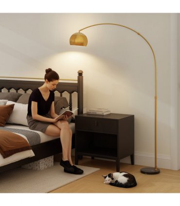 HOMCOM Arc Floor Lamp for Living Room, Free Standing Tall Lamp, Gold Tone
