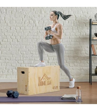 HOMCOM 3-in-1 Wooden Plyo Box for Home Gym, Workout Training, Natural