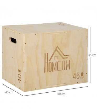 HOMCOM 3-in-1 Wooden Plyo Box for Home Gym, Workout Training, Natural