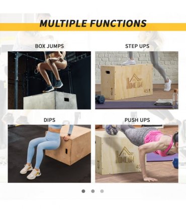 HOMCOM 3-in-1 Wooden Plyo Box for Home Gym, Workout Training, Natural