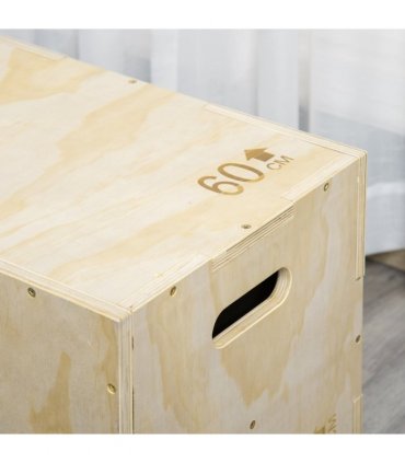HOMCOM 3-in-1 Wooden Plyo Box for Home Gym, Workout Training, Natural