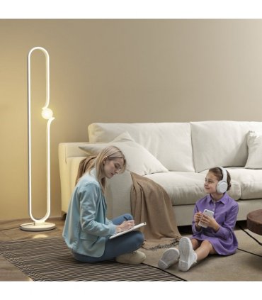 HOMCOM Dimmable LED Floor Lamp with Glass Night Light, Foot Switch, White