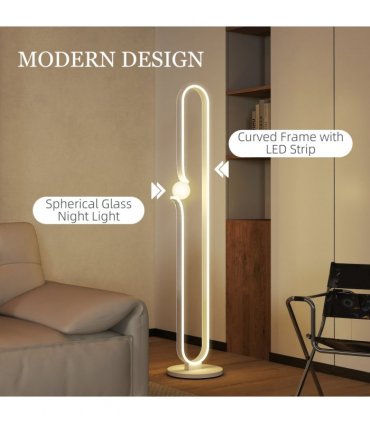 HOMCOM Dimmable LED Floor Lamp with Glass Night Light, Foot Switch, White