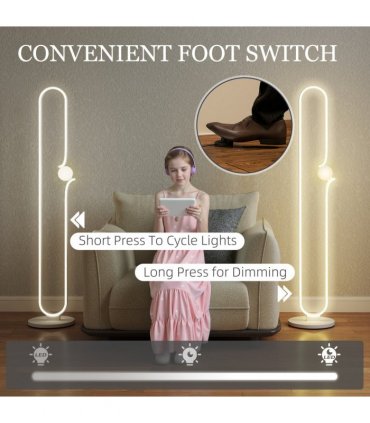 HOMCOM Dimmable LED Floor Lamp with Glass Night Light, Foot Switch, White
