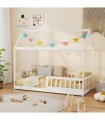 HOMCOM House-Shaped Kids Bed Frame with Safety Fence for Boys Girls, White