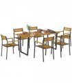 Outsunny 7 Piece Garden Dining Set with Table and 6 Stackable Chairs, Brown