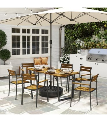 Outsunny 7 Piece Garden Dining Set with Table and 6 Stackable Chairs, Brown