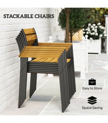 Outsunny 7 Piece Garden Dining Set with Table and 6 Stackable Chairs, Brown