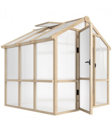 Outsunny 6.6 x 6ft Wooden Polycarbonate Greenhouse with Lockable Door, Brown