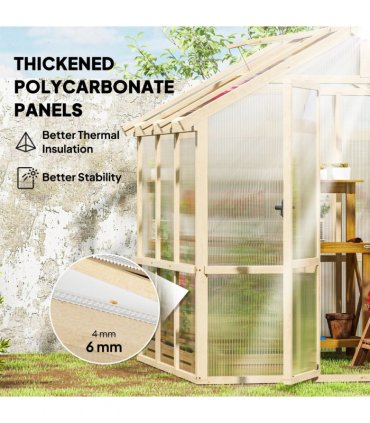 Outsunny 6.6 x 6ft Wooden Polycarbonate Greenhouse with Lockable Door, Brown