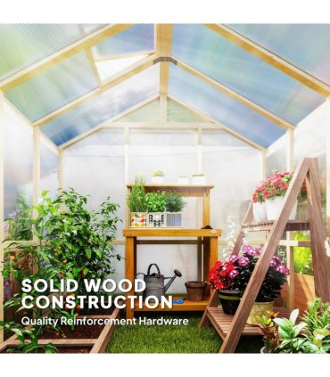 Outsunny 6.6 x 6ft Wooden Polycarbonate Greenhouse with Lockable Door, Brown
